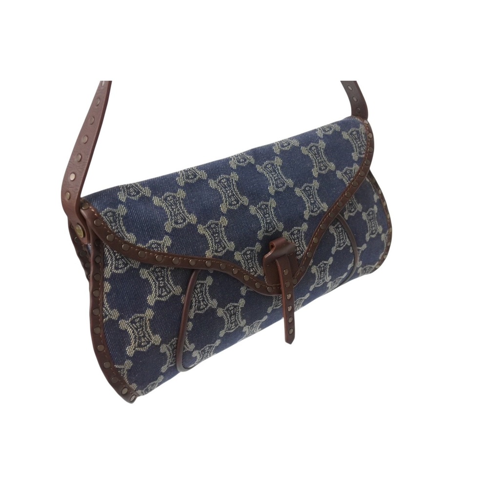 Celine Shoulder Bag Blue Brown Canvas Leather - Picture 4 of 9